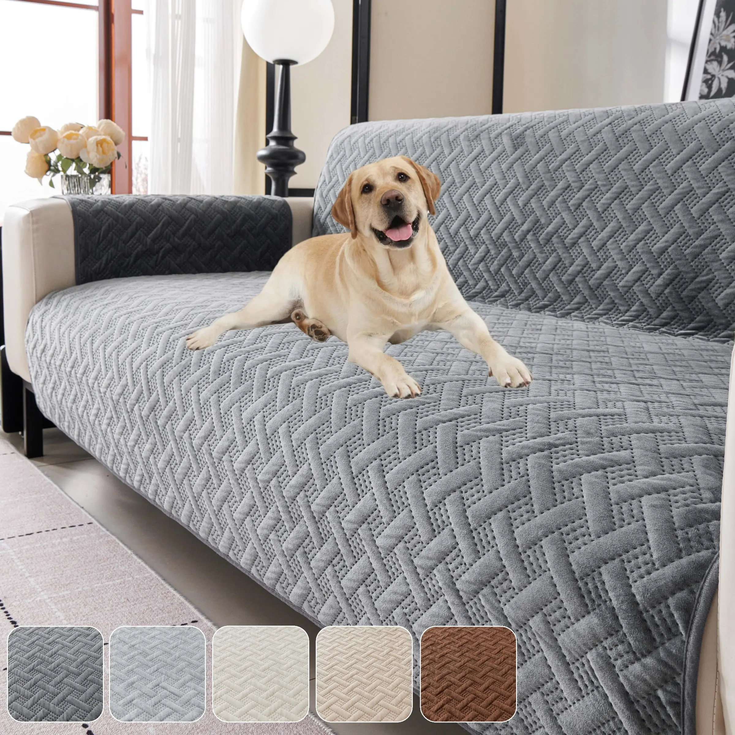 Pet Friendly Sofa Cover for 2/3/4 Seater Couch, Non Slip Washable Furniture Protector, Anti Scratch Couch Cushion Slipcover for Dogs & Cats, Universal Sofa Pad, Decorative Sofa Throw Mat for Living Room, Soft Sofa Protector, Sofa Furniture Slipcovers