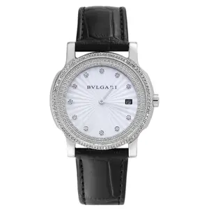 BVLGARI Solotempo White Strap 29mm Stainless Steel Quartz Aftermarket MOP Dial & Diamond Bezel WHT025284