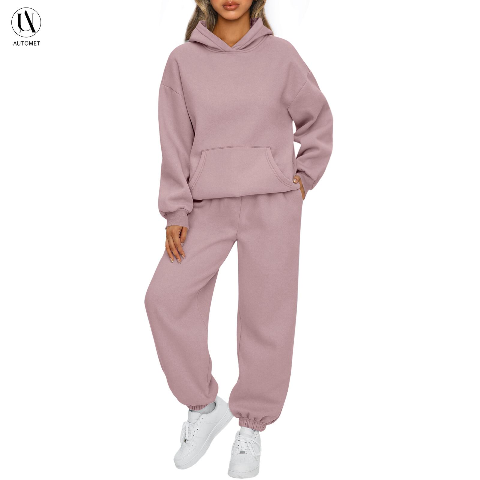 AUTOMET Women's 2-Piece Hoodie Loungewear Set - Long Sleeves, Plus Size, Fall Baggy Oversized Casual Women's Clothes, Relaxed Fit Sweatpants with Handy Pockets, Ideal for Airport Travel (Matching Sets)