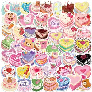 50pcs Sticker Packs Graffiti Heart-Shaped Birthday Cake Decorative Stickers (Waterproof & Removable, for Guitar/Scrapbook/Notebook/Toys)