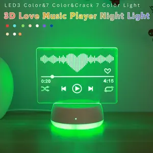 1pc 3D Music Player Effect Night Light, Touch Control & Button Switch, USB Powered, 7 Color Atmosphere Lamp, Perfect Gift for Music Lovers