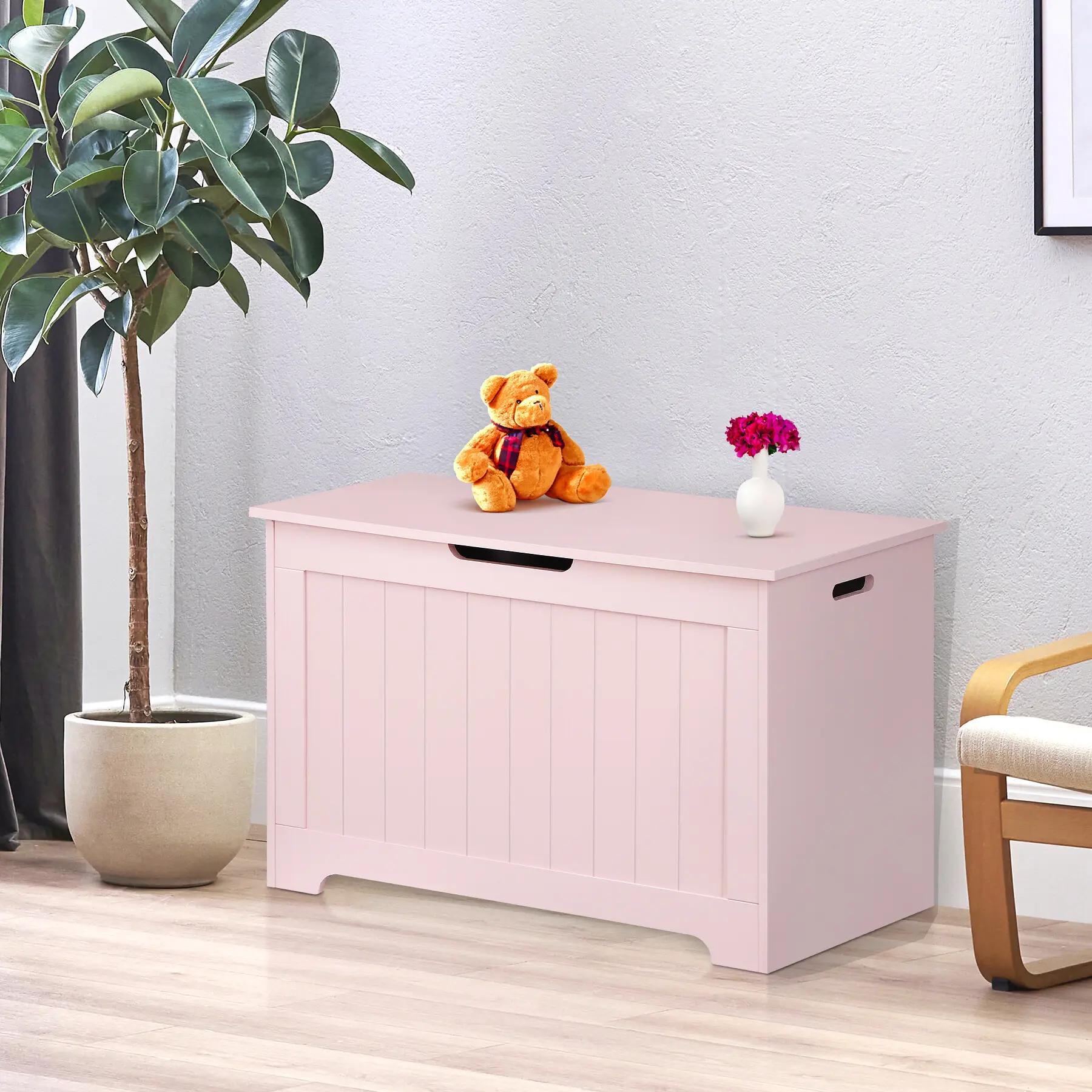 Segawe Durable Wooden Storage Chest with Safety Hinges - Large 30-Inch Bedroom and Entryway Storage Bench, Farmhouse Style Wooden Toy Box for Kids, Easy to Assemble, Pink, Decorative, Home Decor,summerwins
