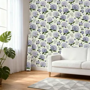 Waterproof Removable Wallpaper Roll 44.5x100cm, Blue Hydrangea Pattern, Self-Adhesive PVC Wall Decor for Bedroom Living Room Kitchen
