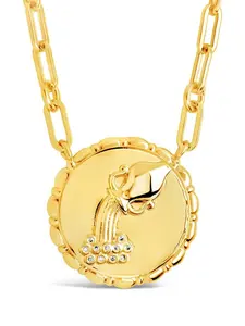 Sterling Forever Bold CZ Zodiac Link Pendant Necklace - 14K Gold Plated Chunky Star Sign Necklace - Statement Zodiac Pendant with CZ Sparkle - 18” Chain with Extender.