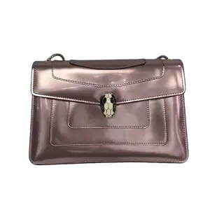 Pre-owned Bvlgari Leather Crossbody Bags Serpenti Forever Large Flap Shoulder Bag In Metallic Pink Patent With Enamel Snakehead & Gold Tone Hardware