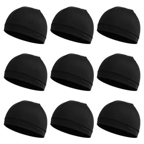 9pcs Black Skull Caps - Cooling, Lightweight, Breathable, Sweat-Wicking, Quick-Drying Sports Hats for Men, Hats for Women, Outdoor Cycling, Running,
