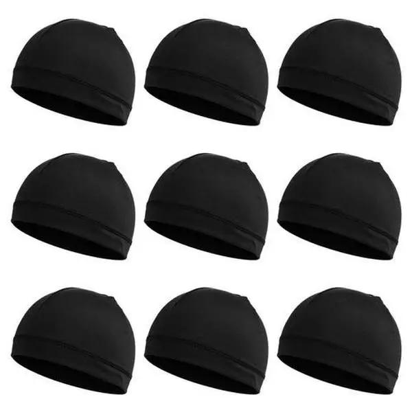 9pcs Black Skull Caps - Cooling, Lightweight, Breathable, Sweat-Wicking, Quick-Drying Sports Hats for Men, Hats for Women, Outdoor Cycling, Running,