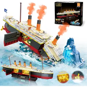 Titanic Building Set with LED Light, 1883PCS 2-in-1 Ship Model with Rotating Propellers, Opening Hatches, Opulent Hull & Interiors, Magnetic Blocks for Kids & Adults Age 10+