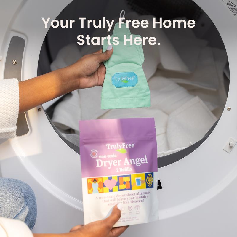 Truly Free Dryer Angel - Natural Dryer Sheet Alternative, Non-Toxic Reusable Fabric Softener Sheets and Scent Booster, Safe for Babies and Sensitive Skin, Laundry Room Essentials - 2 Refills Included