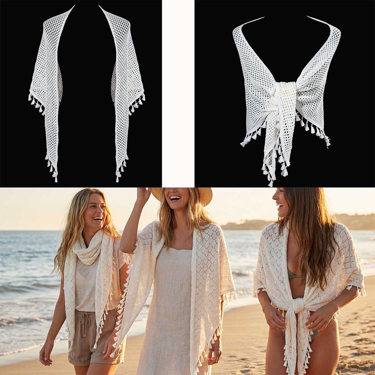 AWAYTR Women Knit Shawl Wraps Boho Fringe Crochet Hollow Poncho Scarf Shawls for Wedding AWAYTR Women Knit Shawl Wraps Boho Fringe Crochet Hollow Poncho Scarf Shawls for Wedding