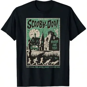 Scooby - Doo Mystery Incorporated Scary House Movie Poster T-Shirt Casual Black