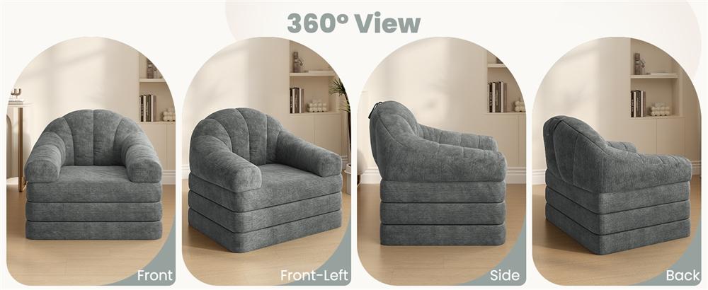 Yaheetech 2-in-1 Folding Sofa Bed , Convertible Tri-Fold Floor Sleeper No Assembly Required with U-Shape Armrests and Built-in Carry Handle for Living Room and Bedroom