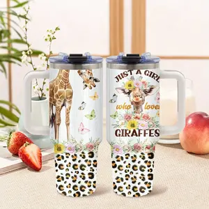 1pc 40Oz Giraffe Design Stainless Steel Insulated Water Bottle with Lid Straw & Handle Heat Cold Preservation Essential Household Gifts for Friends Family Birthday Holiday Tumbler Mug