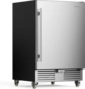 Upstreman 24 Inch Outdoor Refrigerator, 170 Can Under Counter Refrigerator with Stainless Steel Door, Weatherproof, LED Light, Beverage Fridge for Home, Patio or Commercial Use-BR50