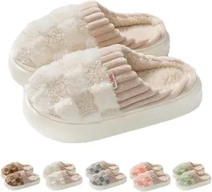 Plaid Slippers Home Slippers Women's Men's Plush Warm Plush Slippers Fluffy Bedroom Shoes Indoor Slippers