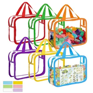 Clear Toy Storage Bags for Kids (Pack of 6) – Large PVC Zipper Organizer for Puzzles, Building Blocks, Board Games, Books & Travel(Multicolor)