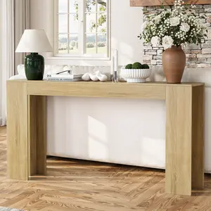 63-Inch Long Console Table, Farmhouse Sofa Table Behind Couch, Wooden Console Table for Entryway Hallway Entrance Living Room, Oak