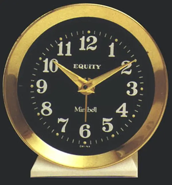 212 MAIN Equity By La Crosse 12020 Classic Decorative Compact Mini Bell Alarm Clock - Analog Clock, Black Face, Wind-Up Power, Alarm Function, Runs 30 Hrs, 4.5 x 5.4 x 5.4 in, Gold Accents, Protective Pads, Home Decor Supplies for Home Decorators