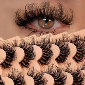 7 Pairs D Curl False Eyelashes, Plush Luxurious Dense Fake Mink Lashes, Reusable Soft Comfortable Cross Curled Cat Eye Lashes