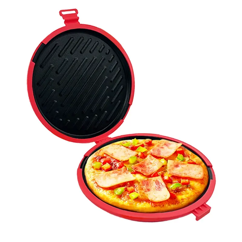 Large Round Microwave Baking Tray, Baking Tools, Fits 9 Inch Pizza, Silicone Sandwich Maker, Adjustable Straps, Dishwasher Safe, Oven & Air Fryer Compatible, Non Toxic Bakeware