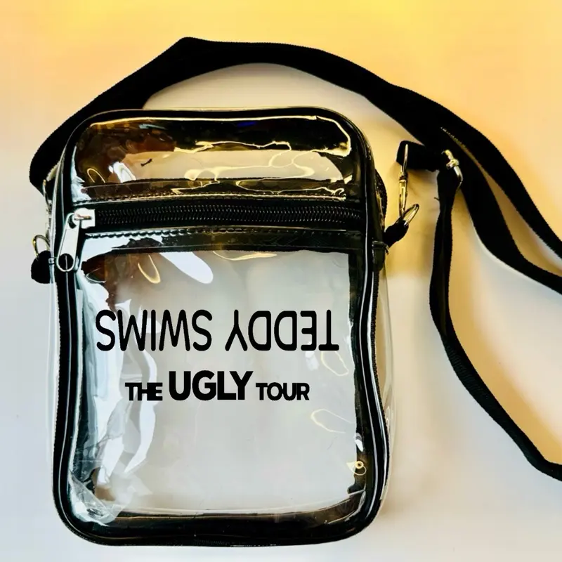 Custom Made Clear Crossbody Bag Teddy Swimss The Ugly Tour Transparent Purse with Black Adjustable Strap, front Pocket and Zipper Closure Concert & Stadium Approved Purse Casual Crossbody bag
