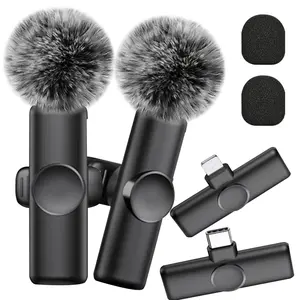 Wireless Lavalier Microphone, USB Rechargeable Lapel Microphone, Ultra-low Delay Built-in Noise Reduction Chip Microphone for Video Recording Interview Podcast Vlog, Audio, Mobile, Live Podcast Equipment