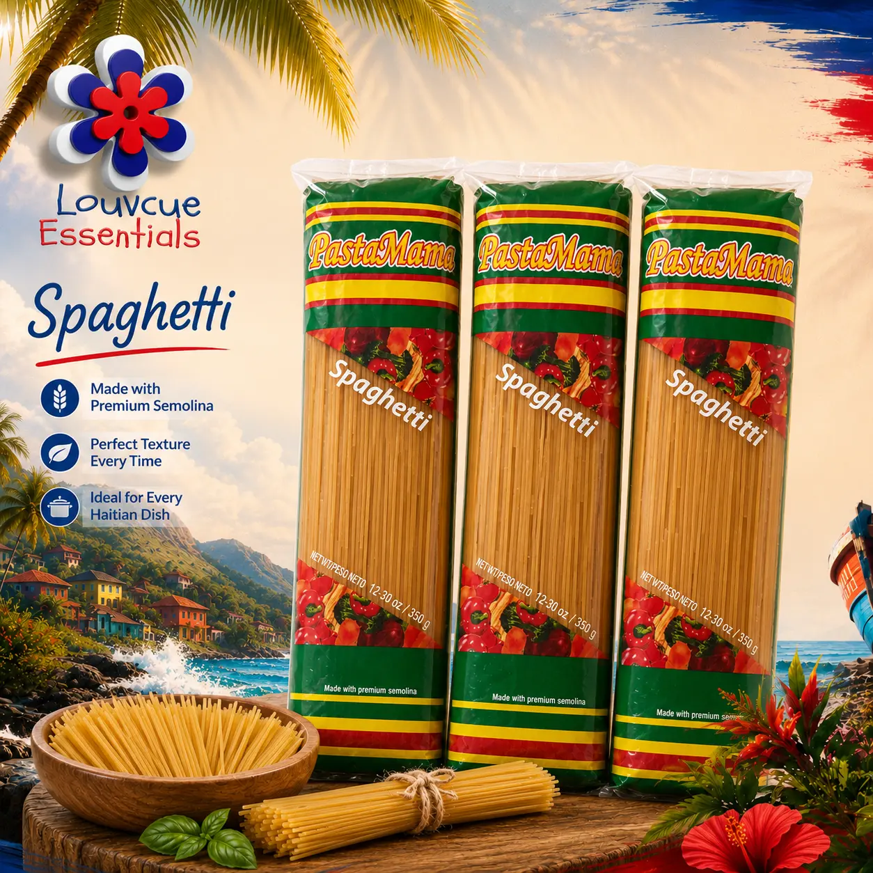 Pasta Mama Haitian Premium Spaghetti Pasta, Traditional Style, 3 Pack