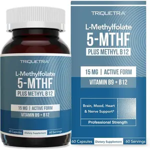L-Methyl Folate 15mg with Methyl B12, High-Potency Active 5-MTHF for Mood Methylation & Cognitive Support, Bioactive B9 & B12 Formula, 60 Capsules