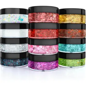 Body Glitter, Face Glitter, Hair Glitter,YGQQOY Holographic Concerts Festival Rave Chunky Glitter Gel, 12 Colors