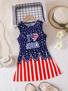 Girls' Independence Day Festival Dress, Star Stripes I Love America Dress, Kids' Patriotic, Perfect for Celebrations