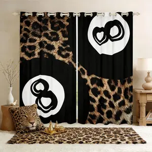 Feelyou Y2K Lucky 8 Ball Blackout Curtains - 2 Panels Leopard Print Cheetah Print Velvet Fabric High-Definition Multi-Size Preppy Vintage Black Brown Window Drapes for Kids Rooms
