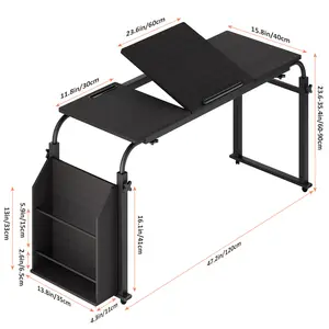 Springtok 40cm Wide Desktop Over Bed Table, Adjustable Tilt Sofa Bed Table, Overbed Table with 360 Degree Wheels, Side Bookshelf, Over The Bed Table Adjustable Height and Length