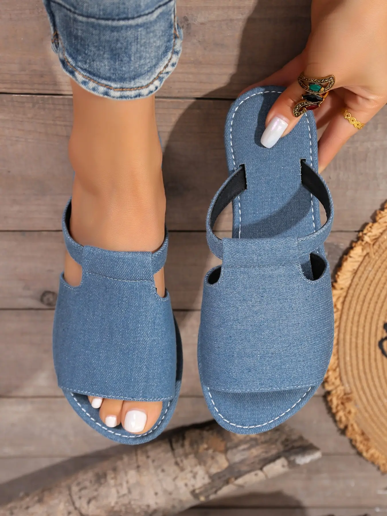 Women's Camouflage Print Open-Toe Slippers, Hollow Out Flat Sandals, Flat Rubber Sandals, Flat Slides, Garden Sandals, Spring Summer Casual Shoes, Fashionable and Versatile Footwear