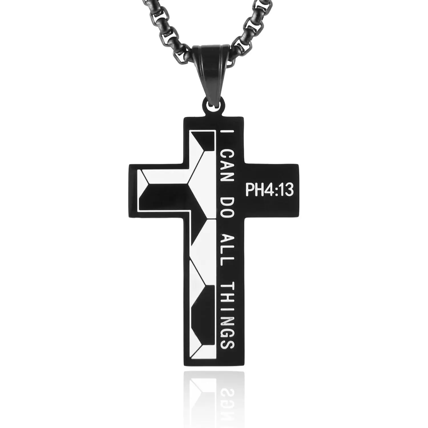 Stainless Steel Soccer Cross Necklace for  Necklace for Men PH 4:13 I CAN DO  THINGS