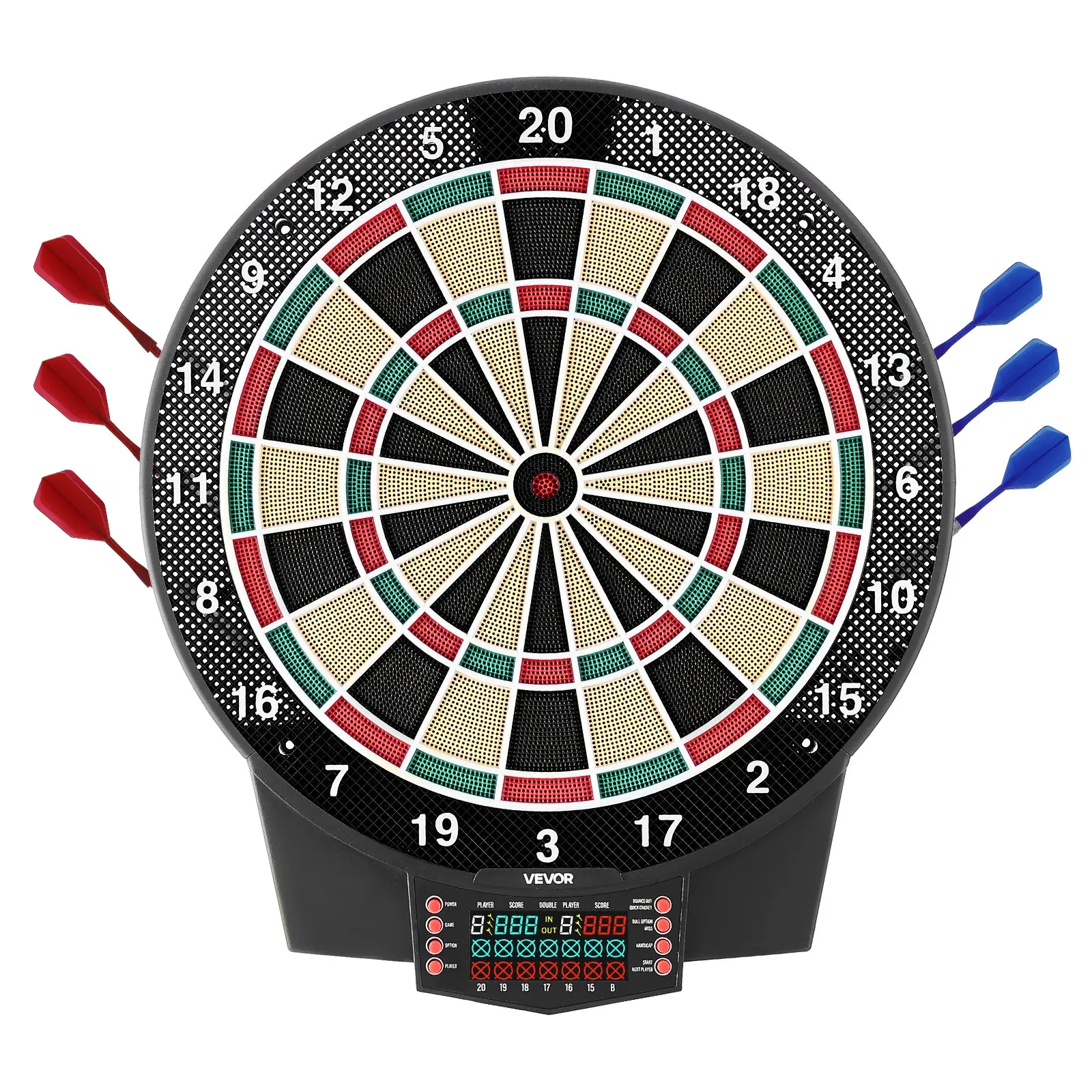 VEVOR ABS Dartboard Set, 15.5 in (22.44x19.65x1.38 in) 4.2 lbs Electronic Dart Board, 43 Game Modes & 320+ Gameplay Combinations, Color LCD Screen, LCD Display, 6 Dart Shafts with Flights, 50 Soft Tips, 8-Player Home Party Game Room Accessory