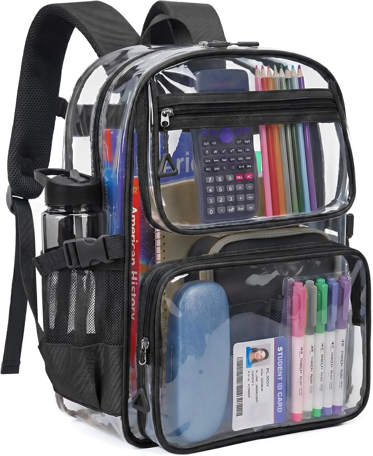 Clear Backpack for School, Heavy Duty PVC Transparent Bookbag with Laptop Compartment for Girl Boy, Large Capacity See Through Clear Bag for Stadium Events College Security Travel, BlackGift.