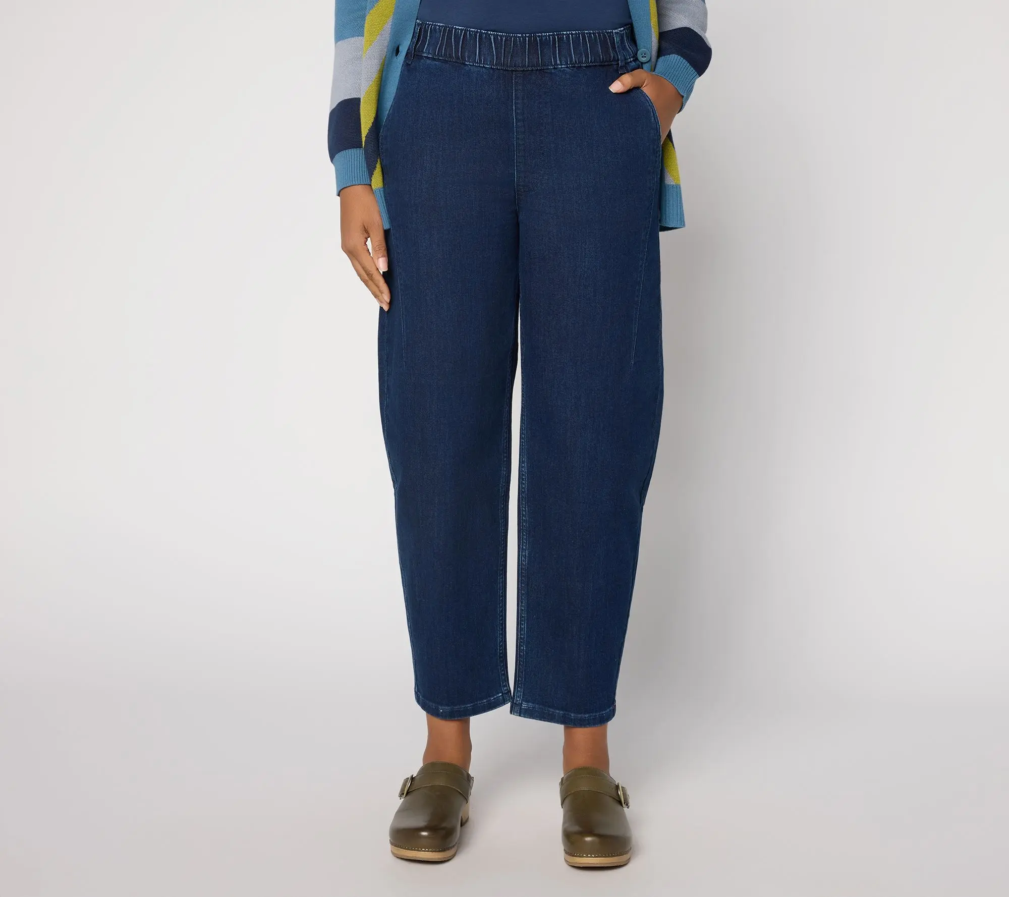 LOGO by Lori Goldstein Regular Indigo Pull On Barrel Ankle Jeans