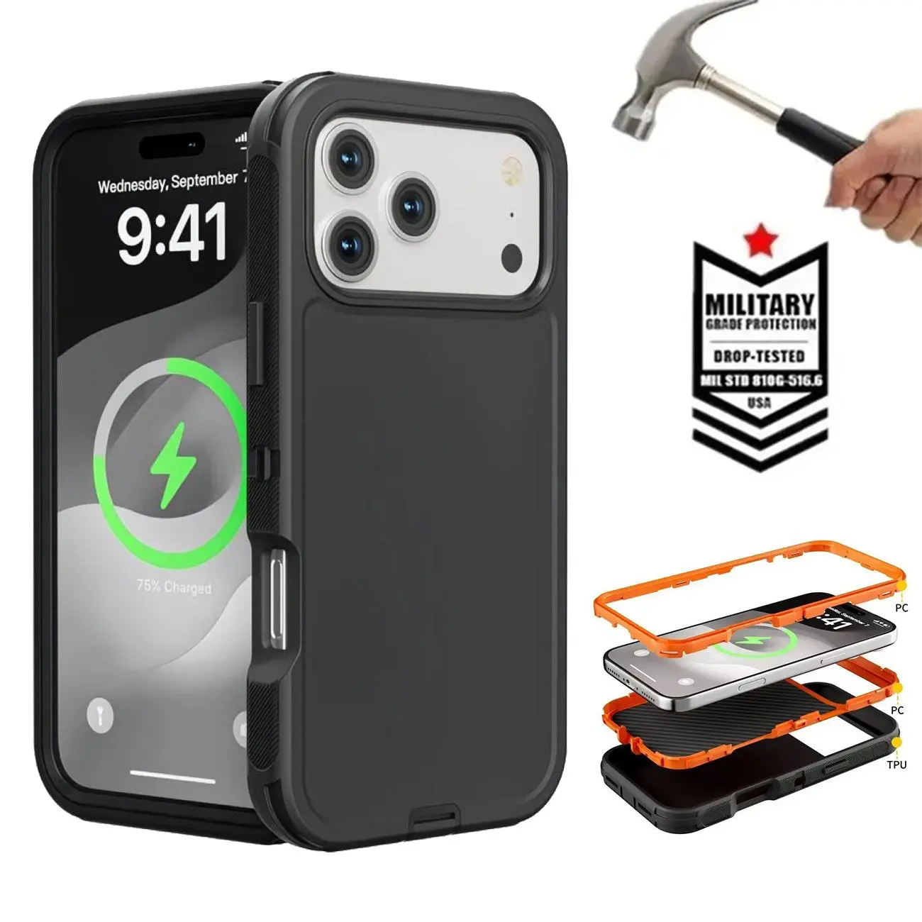 Military Grade For iPhone 17 17e Air 16 16e 15 Pro Max 14 13 12 Phone Case Heavy Duty Shockproof Rugged Cover Phone Accessories Handheld Smartphone Protection