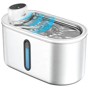 Gliv - Stainless Steel Cat Water Fountain, Battery-Operated, Quiet, Filtered, Sense Mode, Hydration Encouraging Pet Fountain with 3L Capacity Transparent Window Design.