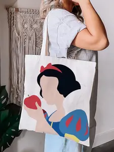 Luxury Fairy Tale S-Snow White Princess Design Storage Bags Canvas Double-Sided Print Tote Bag Large Capacity Shoulder Students Festive Fashion Eco Outdoor Picnic Travel High Quality Shopping Handbag Machine Washable Foldable Reusable