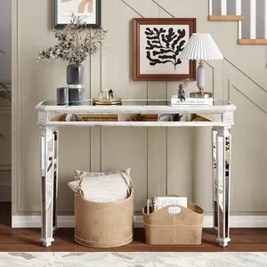 Mirror Console Table Vintage Wood Grain Carving Process Gorgeous and Noble for Entryway, Sofa Table,Living Room(48''W x 32.3''H x 18''D)