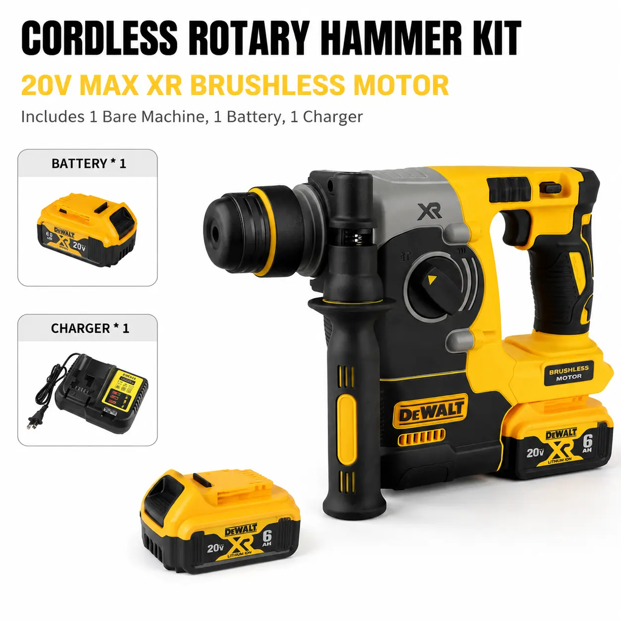 DEWALT DCH273 20V MAX XR Brushless Hammer Drill Kit - Comprehensive Complete Kit with 2 Rechargeable Batteries, Charger, Case, High Torque Heavy Duty for Concrete Projects, Cells, Driver Hardware