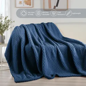 Large Size Fleece Blanket for Bed, Extra Soft Warm Decorative Fuzzy Blanket for Women, Lightweight Cozy Machine Washable Bedding Blankets, 90x90 Inches, Navy Blue