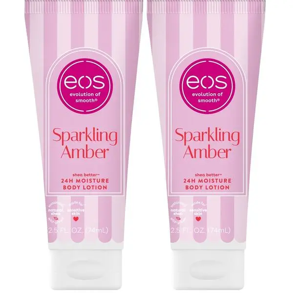 eos Shea Better Travel Size Body Lotion, Sparkling Amber, Limited Edition Skin Care, 24-Hour Moisture, Body Lotion for Women, travel size toiletries, Vegan, 2.5 fl oz (Pack of 2)