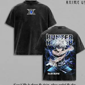 Killua Zoldyck Shirt Hunter x Hunter Anime Lightning Nen Graphic Vintage Washed Oversized T-Shirt Assassin Prodigy Streetwear RNG