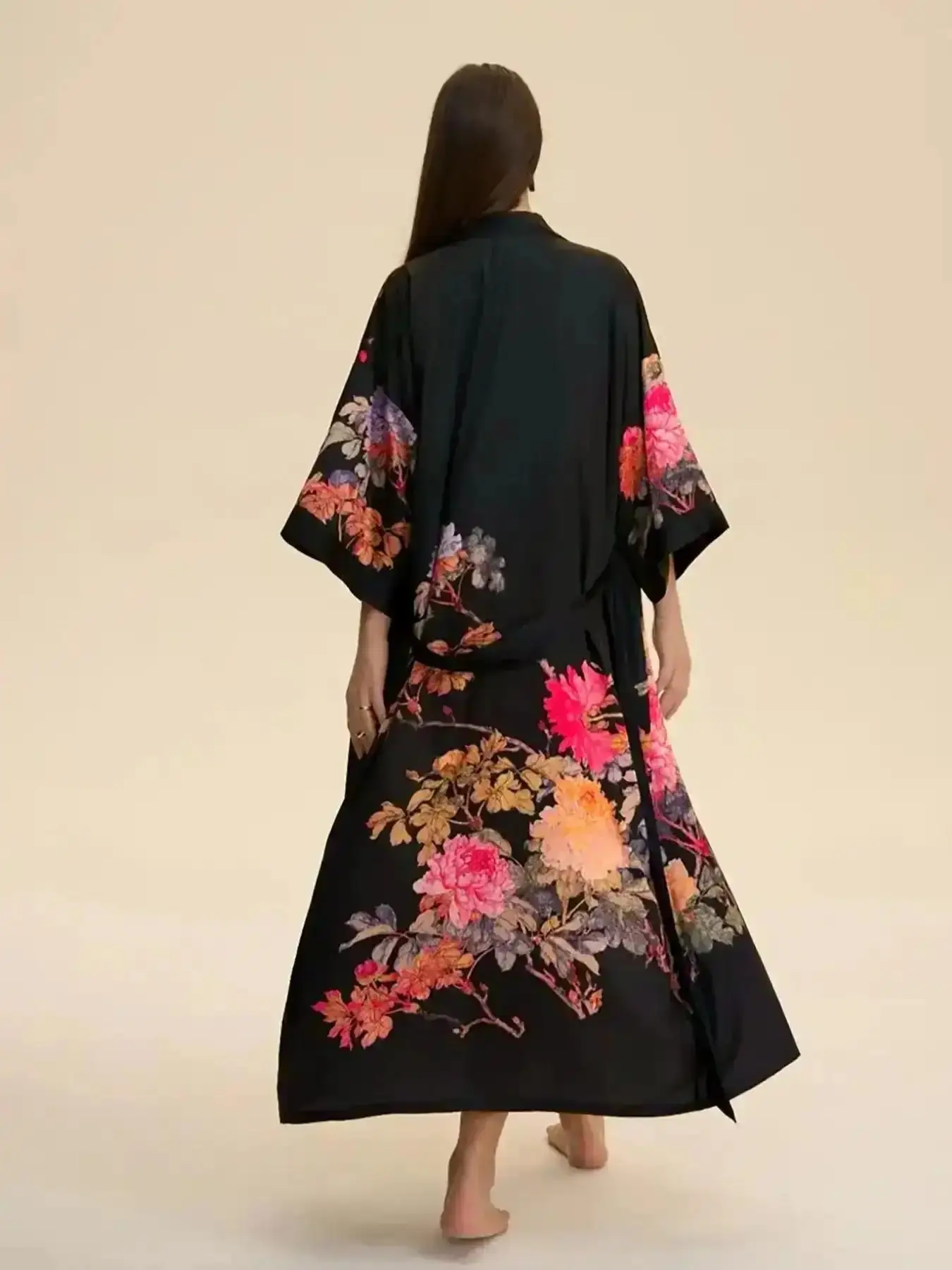 Elegant Japanese Rose Floral Traditional Kimono Cardigan Long Sleeve Loose Fit Women's Outerwear Womenswear Party Street Style Beach Vacation Dressing Gown everyday dress versatile style classic staple easy care