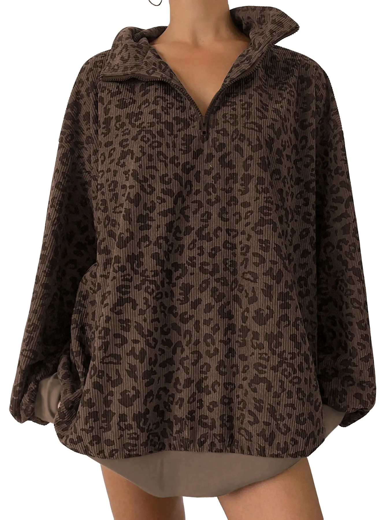Women's Comfortable Fitted Casual Everyday Spring Homewear Long Sleeve Zipper Leopard Print Sweatshirt, Casual Soft Comfy Sweatshirt, Ladies Home Clothing Top