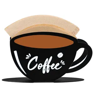 Koluti Coffee Filter Holder Storage, Farmhouse Coffee Paper Rack Stand, Metal Coffee Filter Container Counter Shelf for Cafe Kitchen Office Outdoor, 1#2#4 Cone Square Fan Shaped Size, Black & Brown