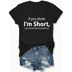 Funny Words Print Crew Neck T-Shirt, Casual Short Sleeve T-Shirt For Spring & Summer, Women'S Clothing