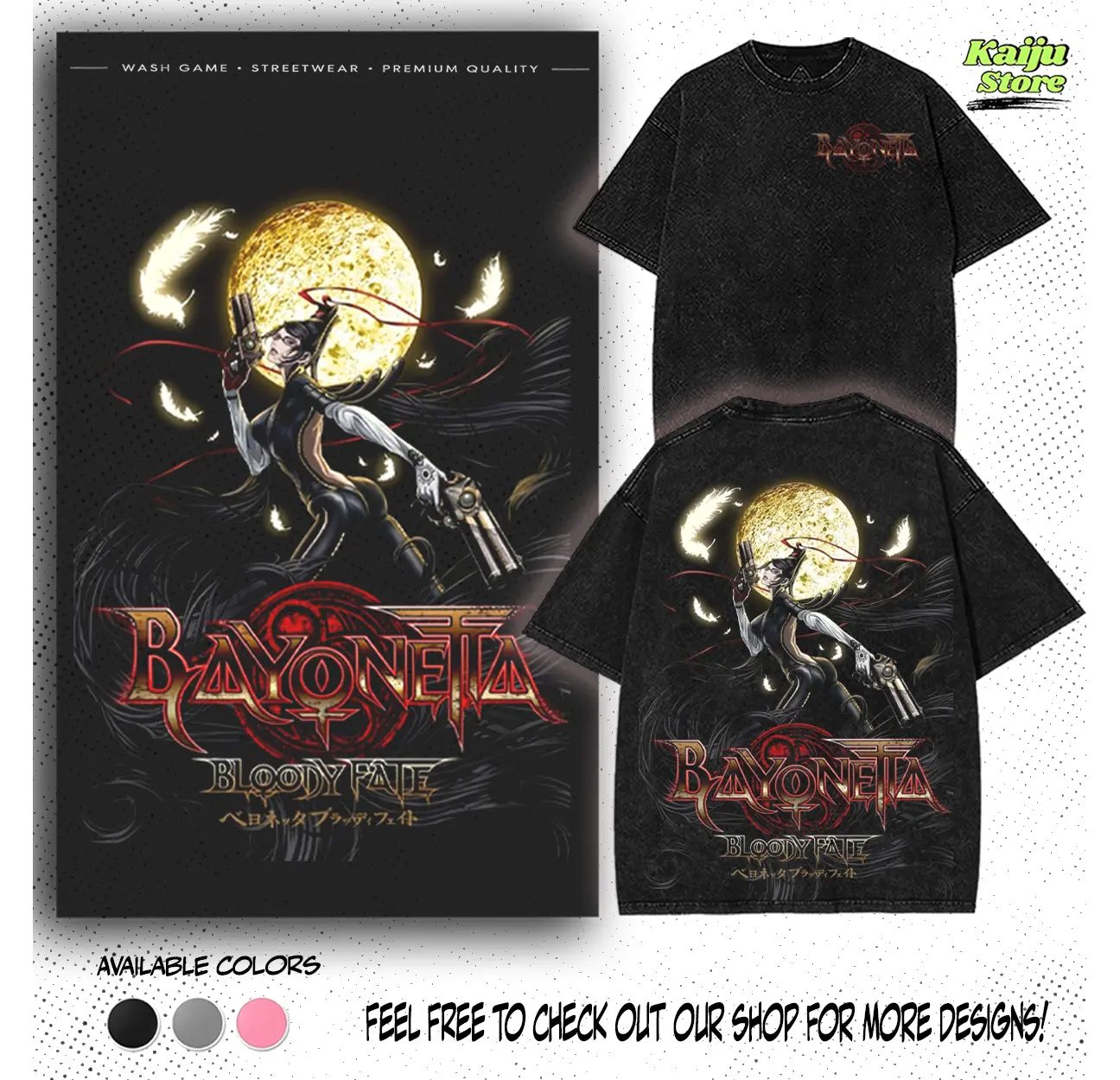 Bayonetta Vintage Bootleg Inspired Washed Tee, Retro Anime Manga Graphic Unisex T-Shirt, Y2K Stylish Action Gaming Throwback Heavyweight , Streetwear Clothing